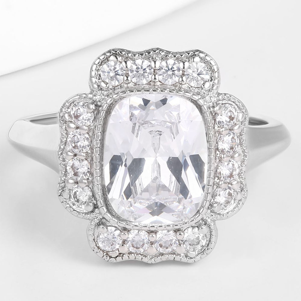 Whitegold Tone Alloy Ring with White Emporia Crystals