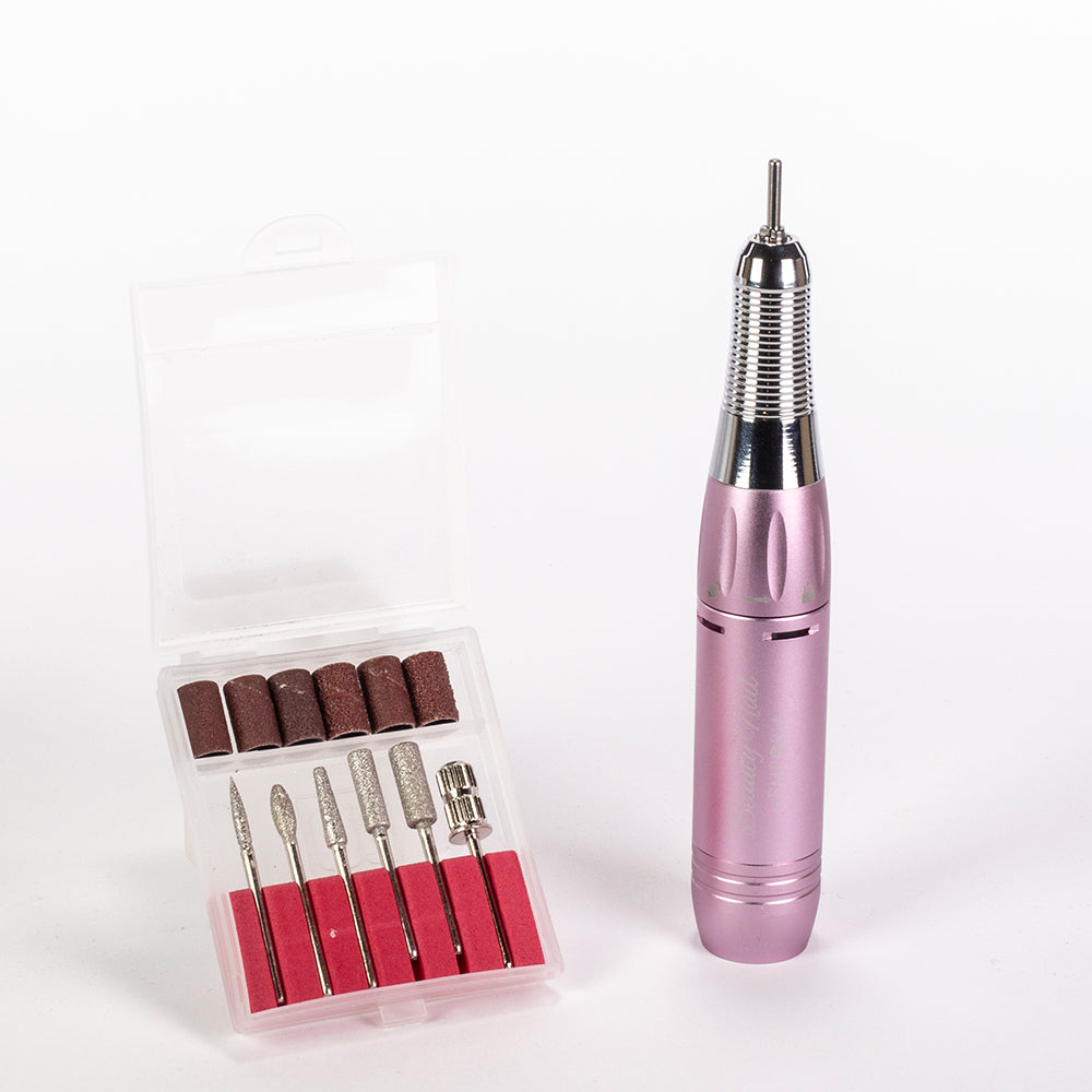 Profesionální pilník na nehty Emporia Beauty Nail s vyměnitelnými hlavicemi – růžový