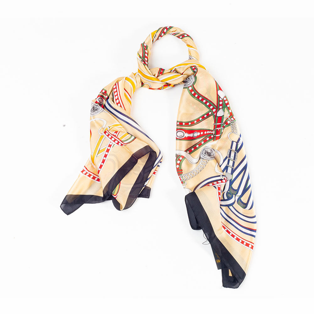 Luxusní krajina řetězů, šála, 85 x 180 cm, Krémová, 100% veganské hedvábí