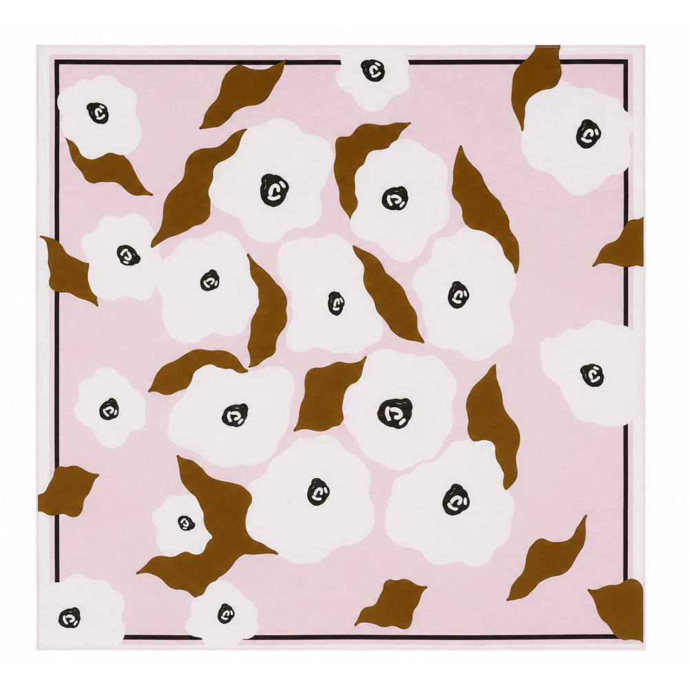 Rosewood Flowers Scarf, Blush Pink, 90 cm x 90 cm, 100% Silk