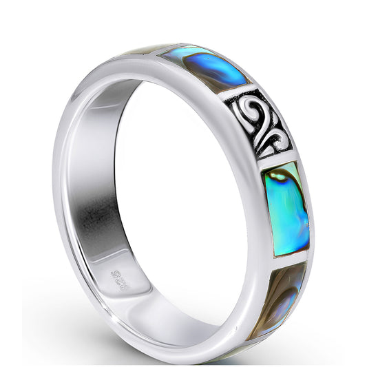 Stříbro 925/1000 - Prsten s Mušlí Abalone - Karátové číslo: 1.1. přibližná hmotnost: 9.72 gramů