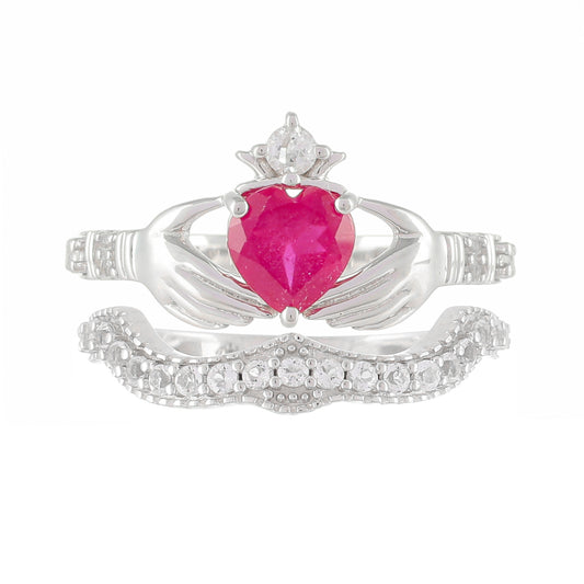 Stříbro 925/1000 - Prsten s Thajským Rubínem a Bílým Topazem - Karátové číslo: 1.67. přibližná hmotnost: 5.67 gramů