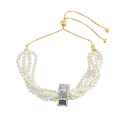 Pozlacené Stříbro 925/1000 - Náramek s Mušlí Paua a se Sladkovodní Kultivovanou Perlou - Karátové číslo: 38.56. přibližná hmotnost: 15.83 gramů