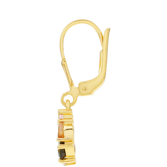 Pozlacené Stříbrné Náušnice s Duhovým Turmalínem z Pelmadulla a Bílým Topazem