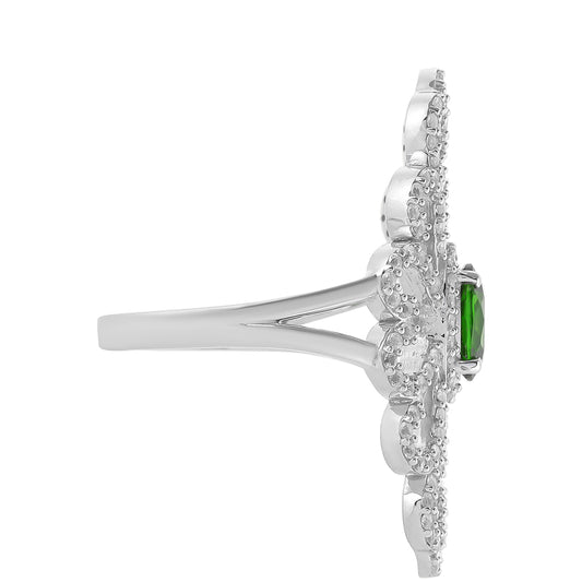 Stříbro 925/1000 - Prsten s Chromovým Diopsidem a Bílým Topazem - Karátové číslo: 1.6. přibližná hmotnost: 5.26 gramů