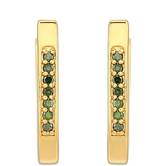 Pozlacené Stříbrné Náušnice se Zeleným Diamantem