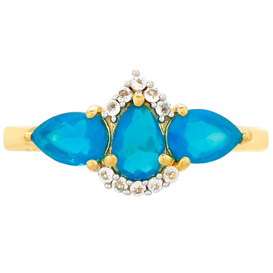 Pozlacené Stříbro 925/1000 - Prsten s etiopským Paraiba modrým opálem a Bílým Topazem - Karátové číslo: 1.07. přibližná hmotnost: 1.87 gramů