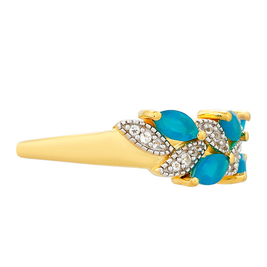 Pozlacený Stříbrný Prsten s etiopským Paraiba modrým opálem a Bílým Topazem