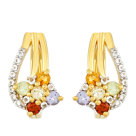 Pozlacené Stříbrné Náušnice s Tanzanitem a Citrínem