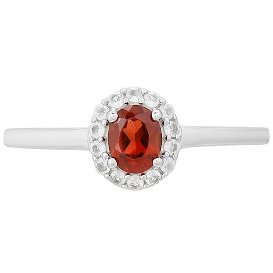 Stříbro 925/1000 - Prsten s Granátem a Bílým Topazem - Karátové číslo: 0.57. přibližná hmotnost: 1.68 gramů