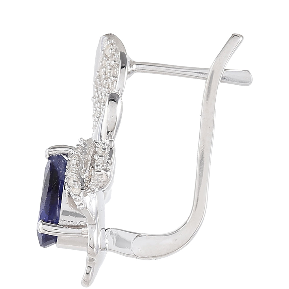 Stříbrné Náušnice s Thajským Safírem a Bílým Topazem