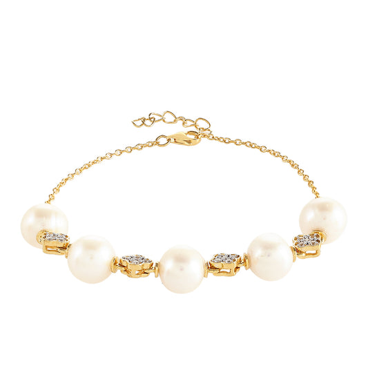 Pozlacené Stříbro 925/1000 - Náramek s Barokní Sladkovodní Kultivovanou Perlou a Bílým Topazem - Karátové číslo: 25.82. přibližná hmotnost: 8.44 gramů