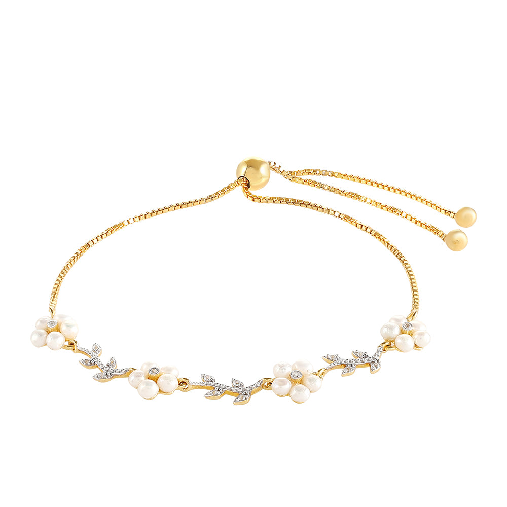 Pozlacené Stříbro 925/1000 - Náramek s Barokní Sladkovodní Kultivovanou Perlou a Bílým Topazem - Karátové číslo: 2. přibližná hmotnost: 3.88 gramů