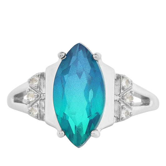 Stříbro 925/1000 - Prsten s Pavím Křemenem a Bílým Topazem - Karátové číslo: 2.95. přibližná hmotnost: 3.59 gramů