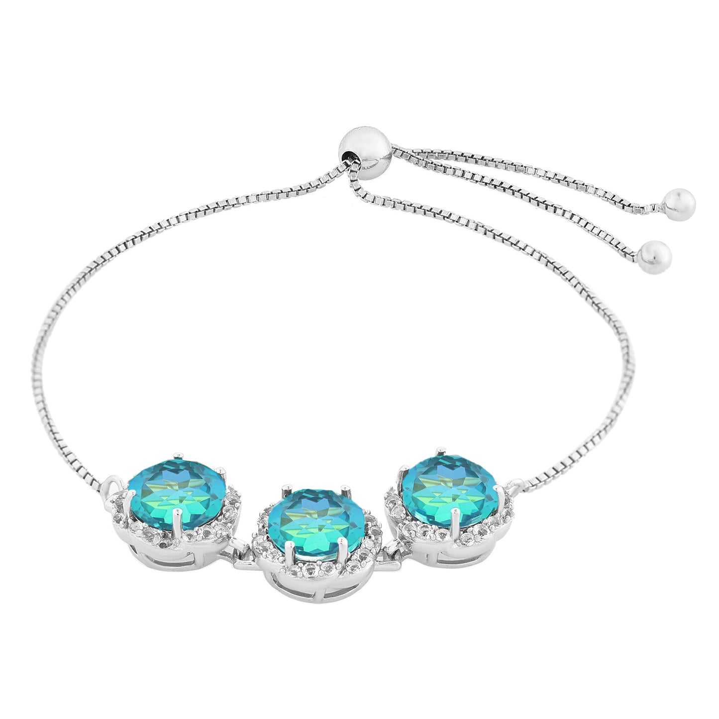 Stříbro 925/1000 - Náramek s Pavím Křemenem a Bílým Topazem - Karátové číslo: 7. přibližná hmotnost: 7.04 gramů