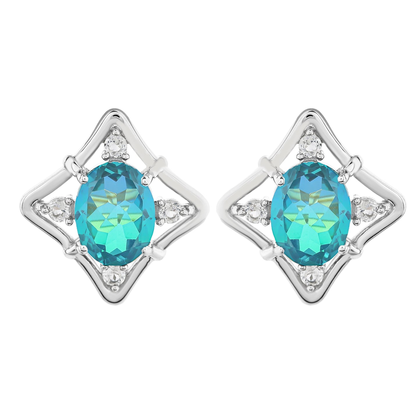 Stříbro 925/1000 - Náušnice s Pavím Křemenem a Bílým Topazem - Karátové číslo: 4.26. přibližná hmotnost: 4.83 gramů