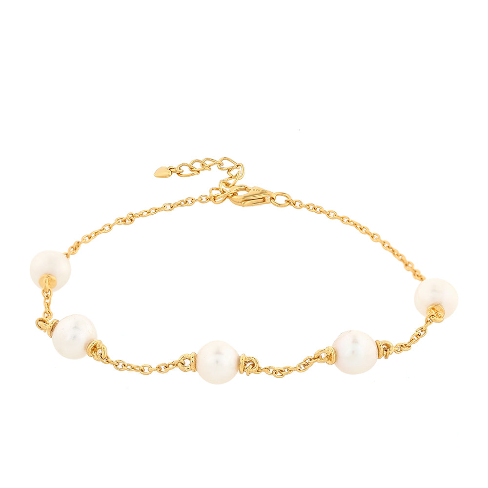 Pozlacené Stříbro 925/1000 - Náramek s Barokní Sladkovodní Kultivovanou Perlou - Karátové číslo: 8.63. přibližná hmotnost: 3.17 gramů