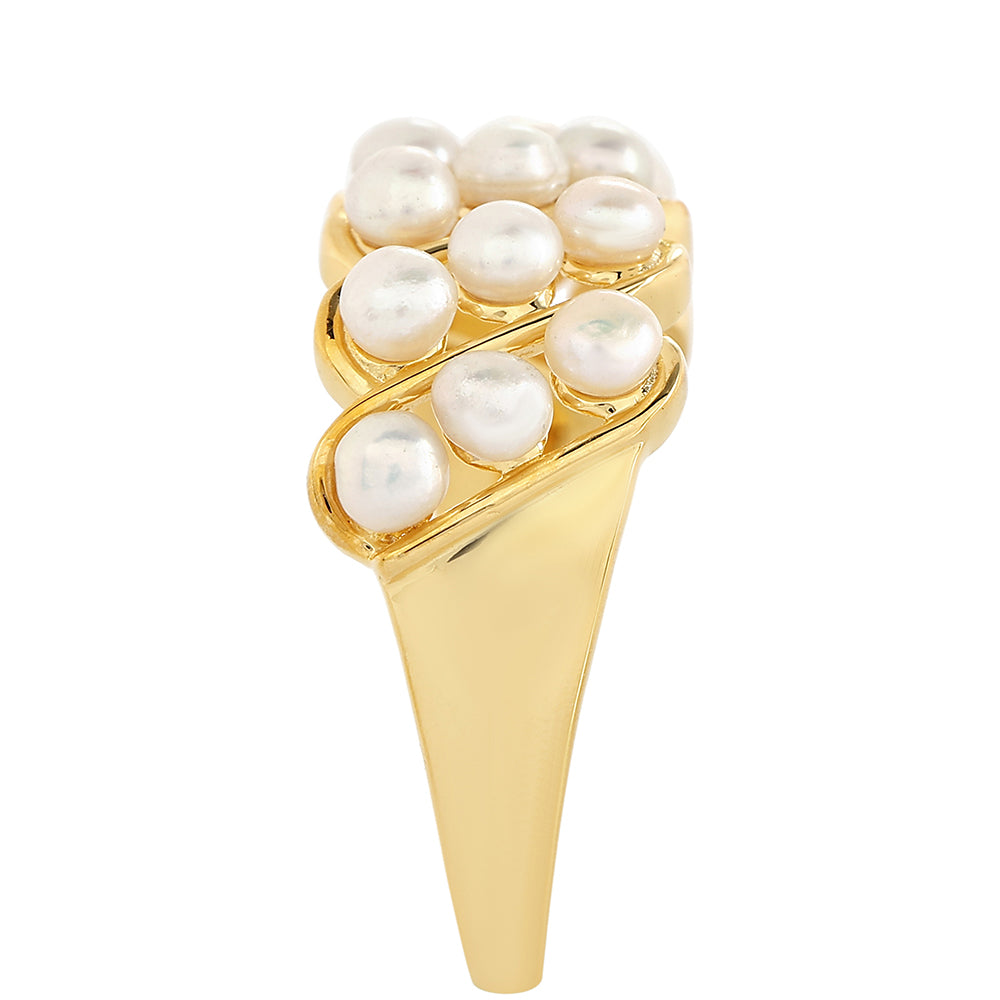 Pozlacené Stříbro 925/1000 - Prsten s Barokní Sladkovodní Kultivovanou Perlou - Karátové číslo: 1.77. přibližná hmotnost: 3.94 gramů