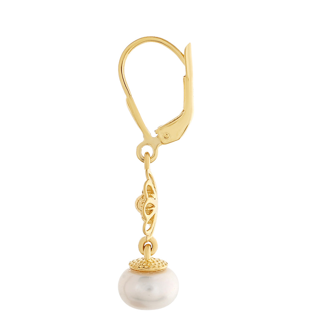 Pozlacené Stříbro 925/1000 - Náušnice s Barokní Sladkovodní Kultivovanou Perlou - Karátové číslo: 5.55. přibližná hmotnost: 3.27 gramů