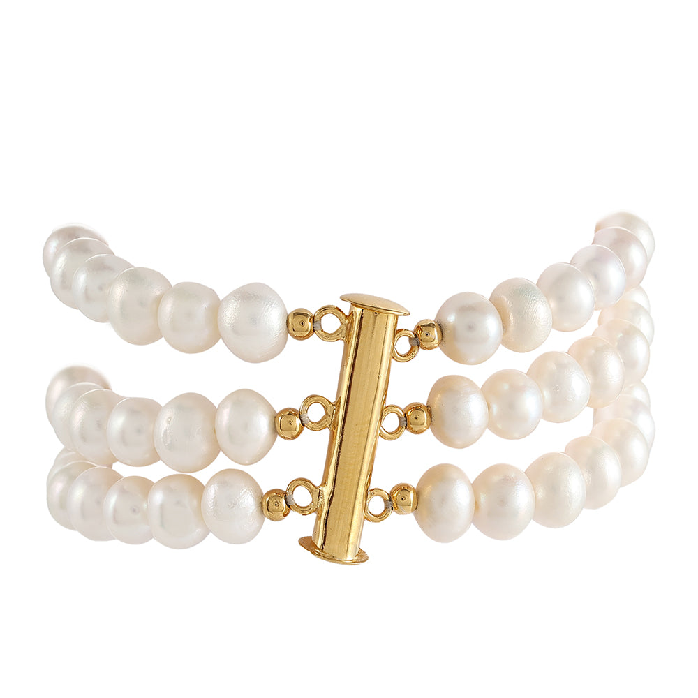 Pozlacené Stříbro 925/1000 - Náramek s Barokní Sladkovodní Kultivovanou Perlou - Karátové číslo: 194.72. přibližná hmotnost: 42.42 gramů