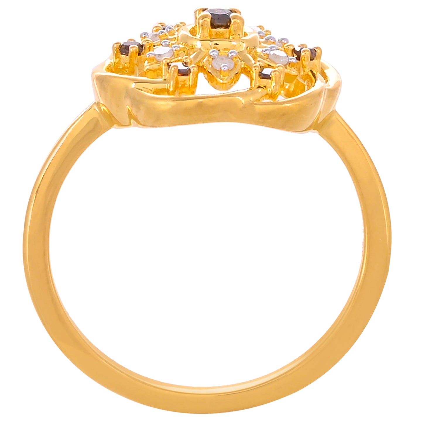 Pozlacený Stříbrný Prsten s Červeným Diamantem a Bílým Diamantem