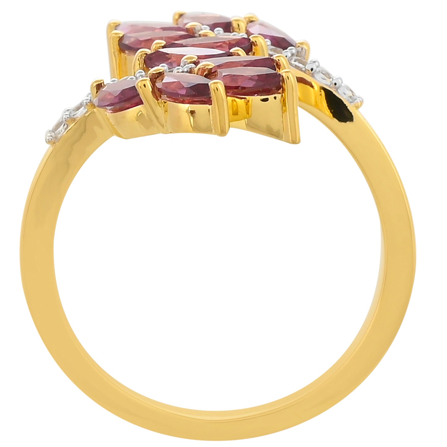 Pozlacený Stříbrný Prsten s Rhodolitovým Granátem a Bílým Topazem