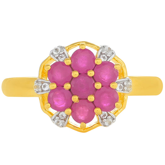 Pozlacené Stříbro 925/1000 - Prsten s Thajským Rubínem a Bílým Topazem - Karátové číslo: 1.26. přibližná hmotnost: 2.87 gramů