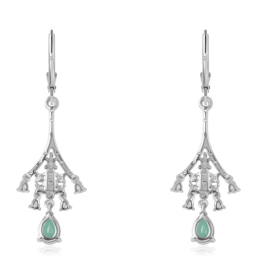 925 / 1000 Sterlingové Stříbro Náušnice s Brazilským Smaragdem a Bílým Topazem