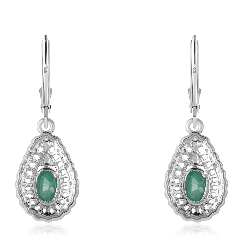 925 / 1000 Sterlingové Stříbro Náušnice s Brazilským Smaragdem a Bílým Topazem