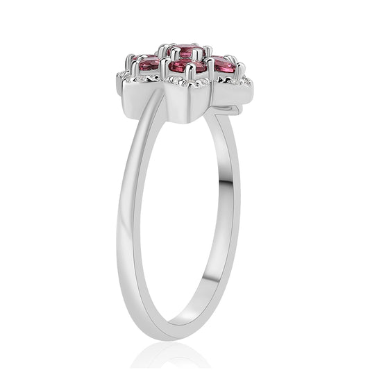 Stříbro 925/1000 - Prsten s Cruizero Rubelitem a Bílým Topazem - Karátové číslo: 1.34. přibližná hmotnost: 3.2 gramů