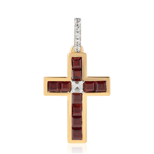 Pozlacené Stříbro 925/1000 - Přívěsek s Bartonským Granátem a Bílým Topazem - Karátové číslo: 1.31. přibližná hmotnost: 2.12 gramů