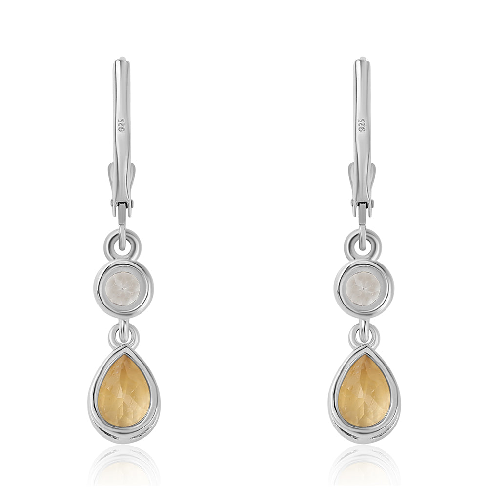 925 / 1000 Sterlingové Stříbro Náušnice s Citrínem a Bílým Topazem