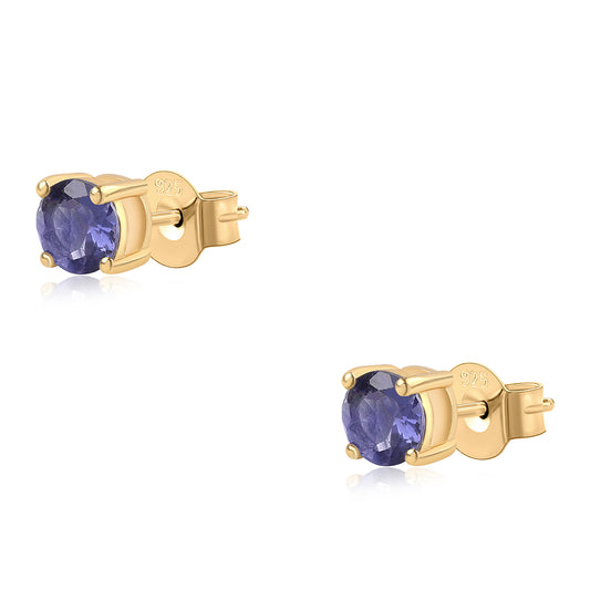Pozlacené Stříbro 925/1000 - Náušnice s Iolitem - Karátové číslo: 0.88. přibližná hmotnost: 1.12 gramů