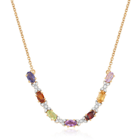Pozlacené Stříbro 925/1000 - Náhrdelník s Rose de France Ametystem a Citrínem - Karátové číslo: 1.79. přibližná hmotnost: 4.38 gramů