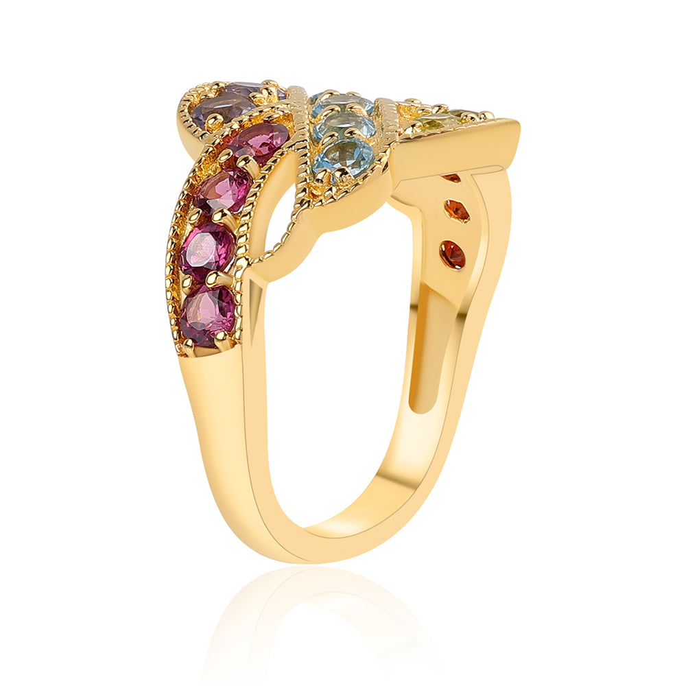 Pozlacený 925 / 1000 Sterlingové Stříbro Prsten s Červeným Granátem a Peridotem