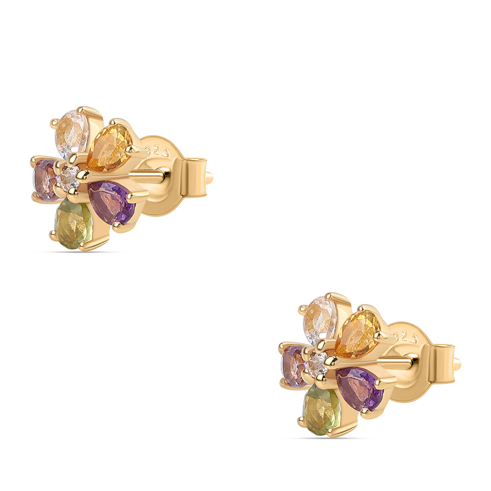 Pozlacené 925 / 1000 Sterlingové Stříbro Náušnice s Rose de France Ametystem a Peridotem