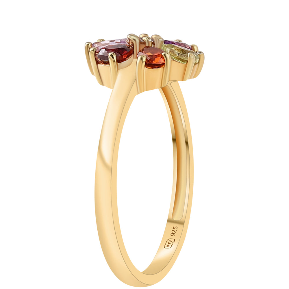 Pozlacený Stříbrný Prsten s Rose de France Ametystem a Červeným Granátem