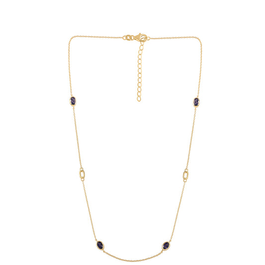 Pozlacené Stříbro 925/1000 - Náhrdelník s Iolitem - Karátové číslo: 1.6. přibližná hmotnost: 4.4 gramů