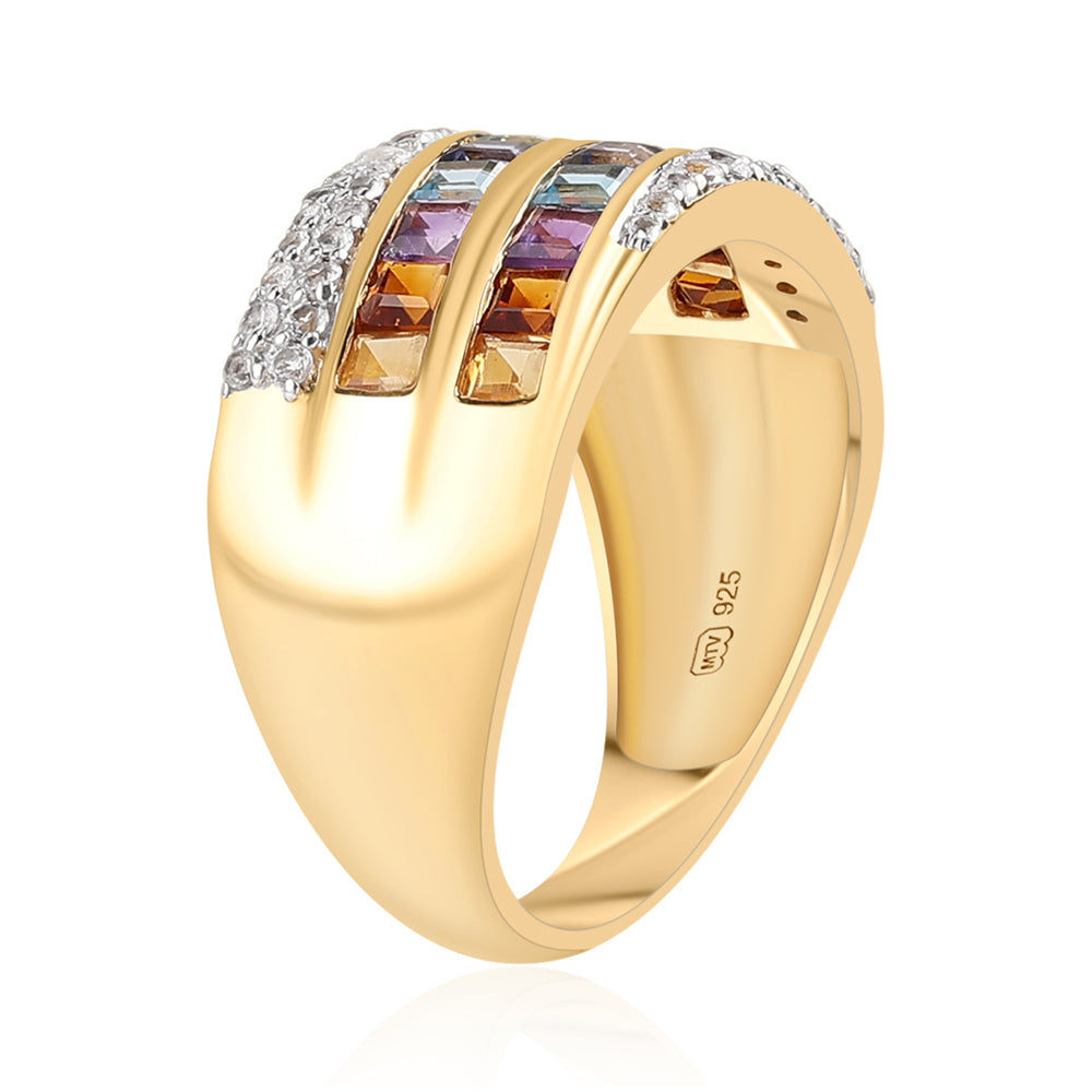 Pozlacený Stříbrný Prsten s Africkým Ametystem a Červeným Granátem