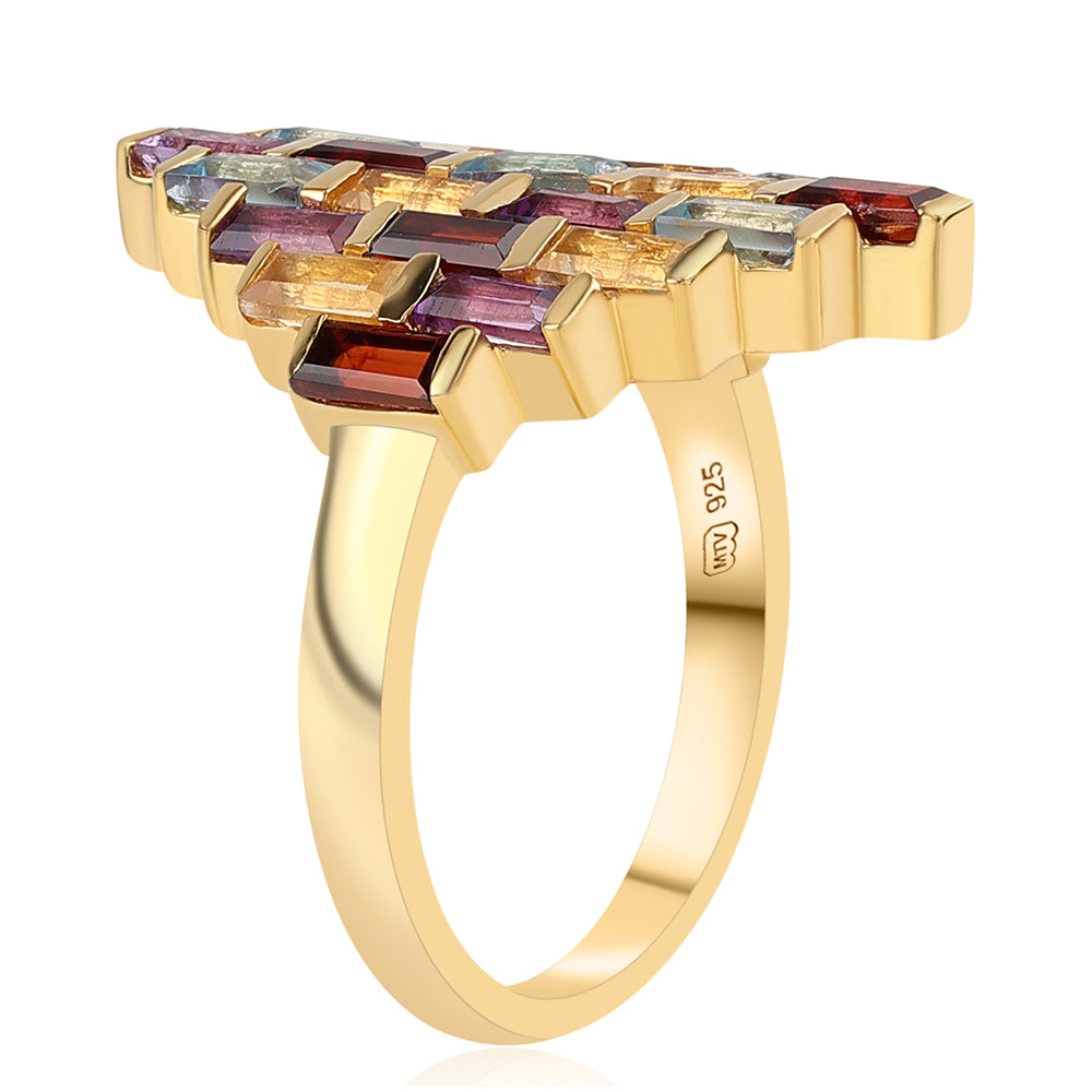 Pozlacený Stříbrný Prsten s Africkým Ametystem a Citrínem