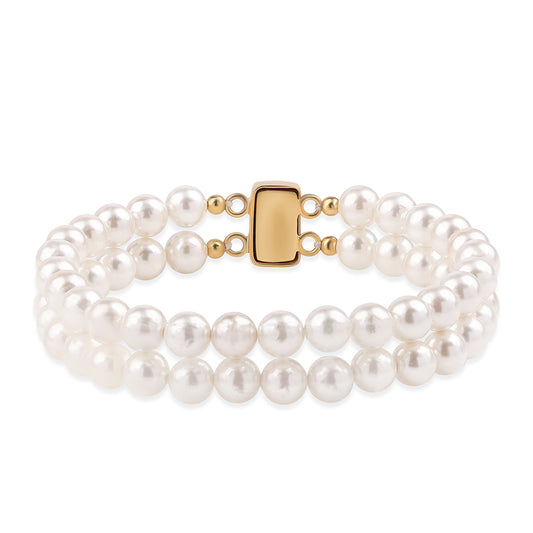 Pozlacené Sterlingové Stříbro 925 / 1000 - Náramek s Bílou Sladkovodní Perlou