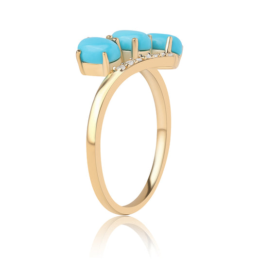 Pozlacené Stříbro 925/1000 - Prsten s Tyrkysem Sleeping Beauty a Bílým Topazem - Karátové číslo: 1.39. přibližná hmotnost: 2.51 gramů