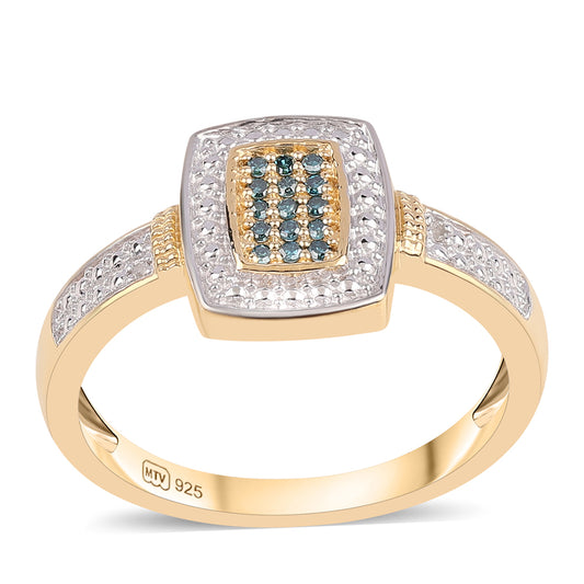 Pozlacený Stříbrný Prsten s Modrým Diamantem a Bílým Topazem