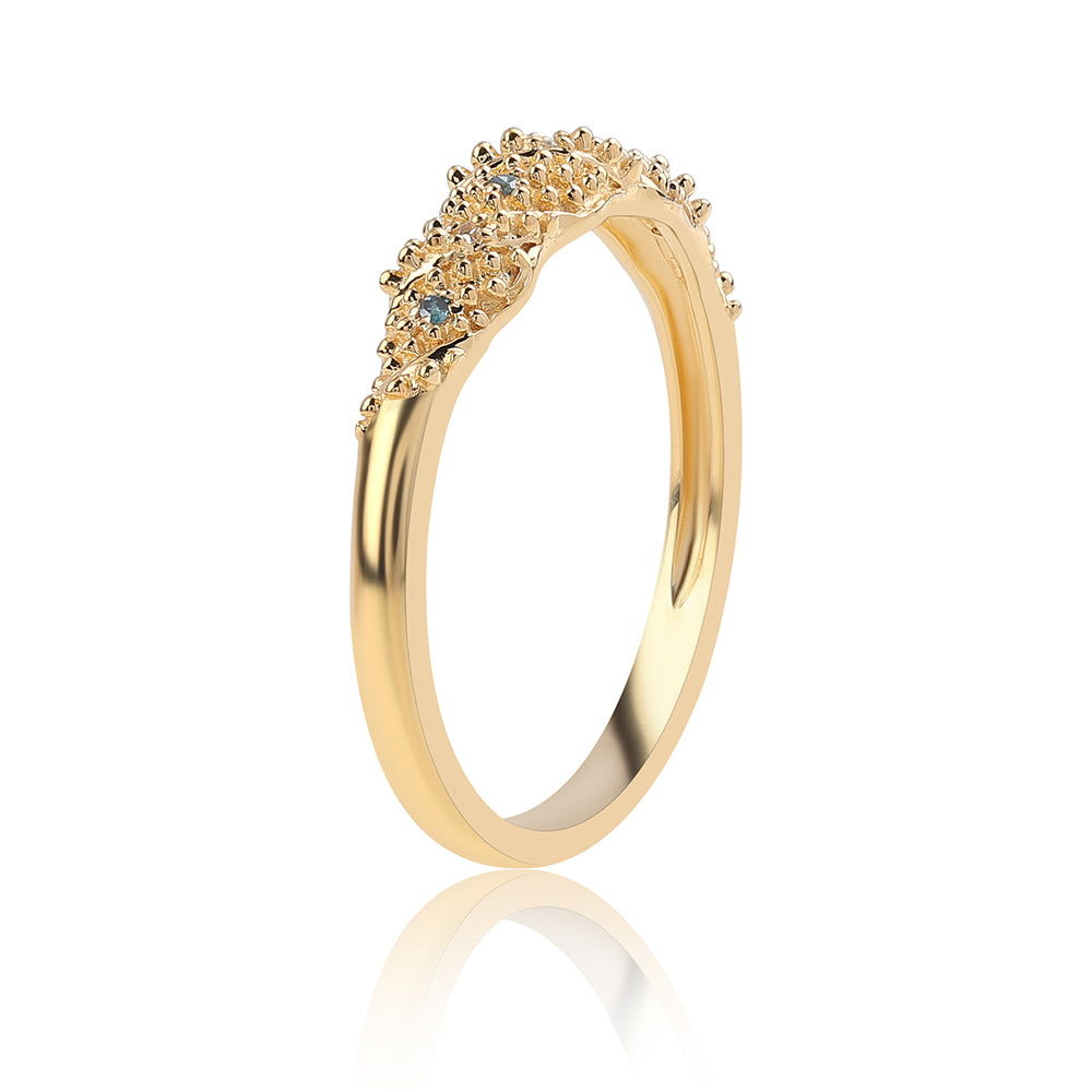 Pozlacené Stříbro 925/1000 - Prsten s Modrým Diamantem a Bílým Diamantem - Karátové číslo: 0.04. přibližná hmotnost: 2.29 gramů