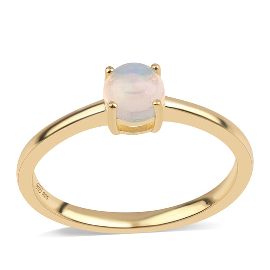 Pozlacené Stříbro 925/1000 - Prsten s Etiopským Opálem z Lega Dembi - Karátové číslo: 0.32. přibližná hmotnost: 1.75 gramů