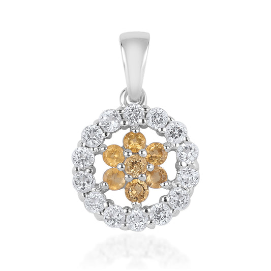 Stříbro 925/1000 - Přívěsek s Brazilským Citrínem tř.AA a Bílým Topazem - Karátové číslo: 0.84. přibližná hmotnost: 1.33 gramů