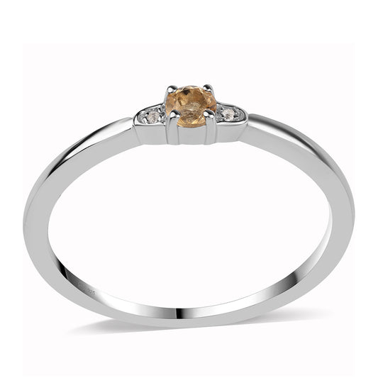 Stříbro 925/1000 - Prsten s Brazilským Citrínem tř.AA a Bílým Topazem - Karátové číslo: 0.18. přibližná hmotnost: 1.69 gramů