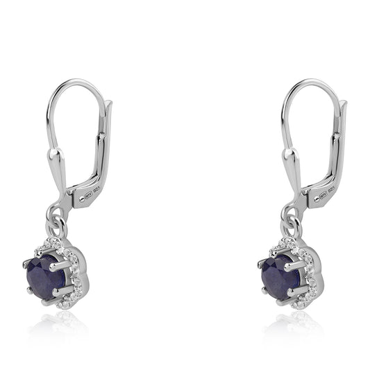 925 / 1000 Sterlingové Stříbro Náušnice s Australským Modrým Safírem a Bílým Topazem