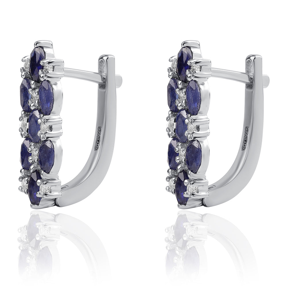 925 / 1000 Sterlingové Stříbro Náušnice s Australským Modrým Safírem a Bílým Topazem