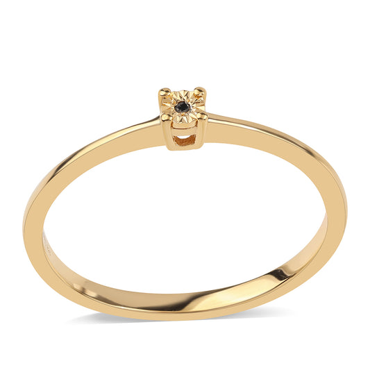 Pozlacené Stříbro 925/1000 - Prsten s Černým Diamantem - Karátové číslo: 0.06. přibližná hmotnost: 1.37 gramů